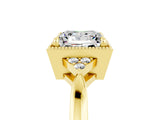 Yellow gold Princess Cut Moissanite Halo Ring with Tapered Band and Four-Prong Setting_5