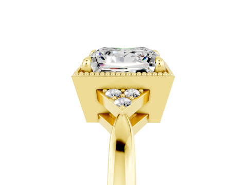Yellow gold Princess Cut Moissanite Halo Ring with Tapered Band and Four-Prong Setting_5