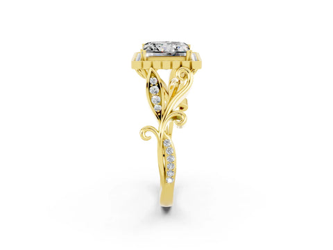 Yellow gold Princess Cut Moissanite Halo Ring with Vintage Split Shank and Four-Prong Setting_2
