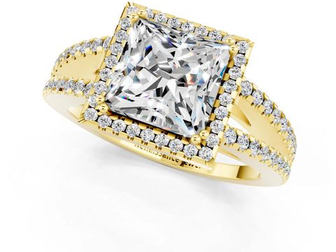 Yellow gold Princess Cut Moissanite Halo Split Shank Engagement Ring_13