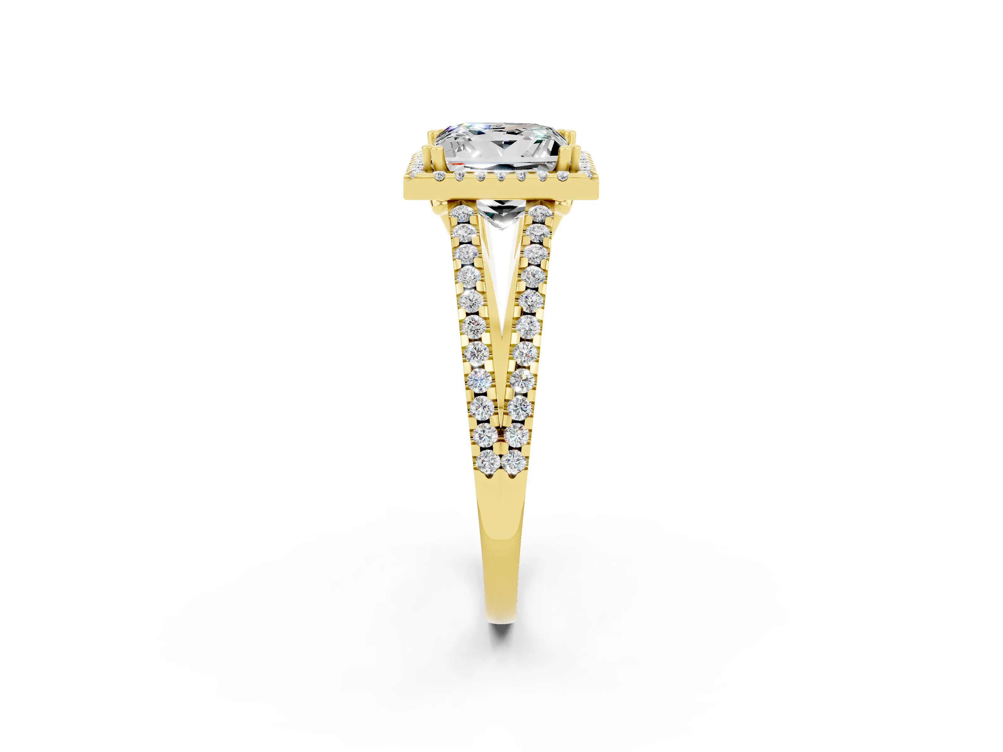 Yellow gold Princess Cut Moissanite Halo Split Shank Engagement Ring_14
