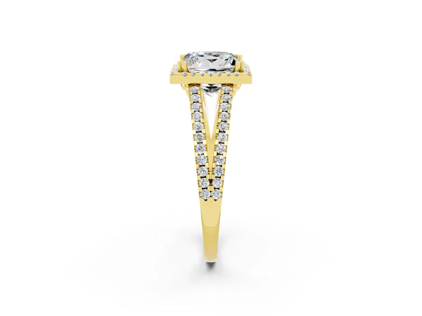 Yellow gold Princess Cut Moissanite Halo Split Shank Engagement Ring