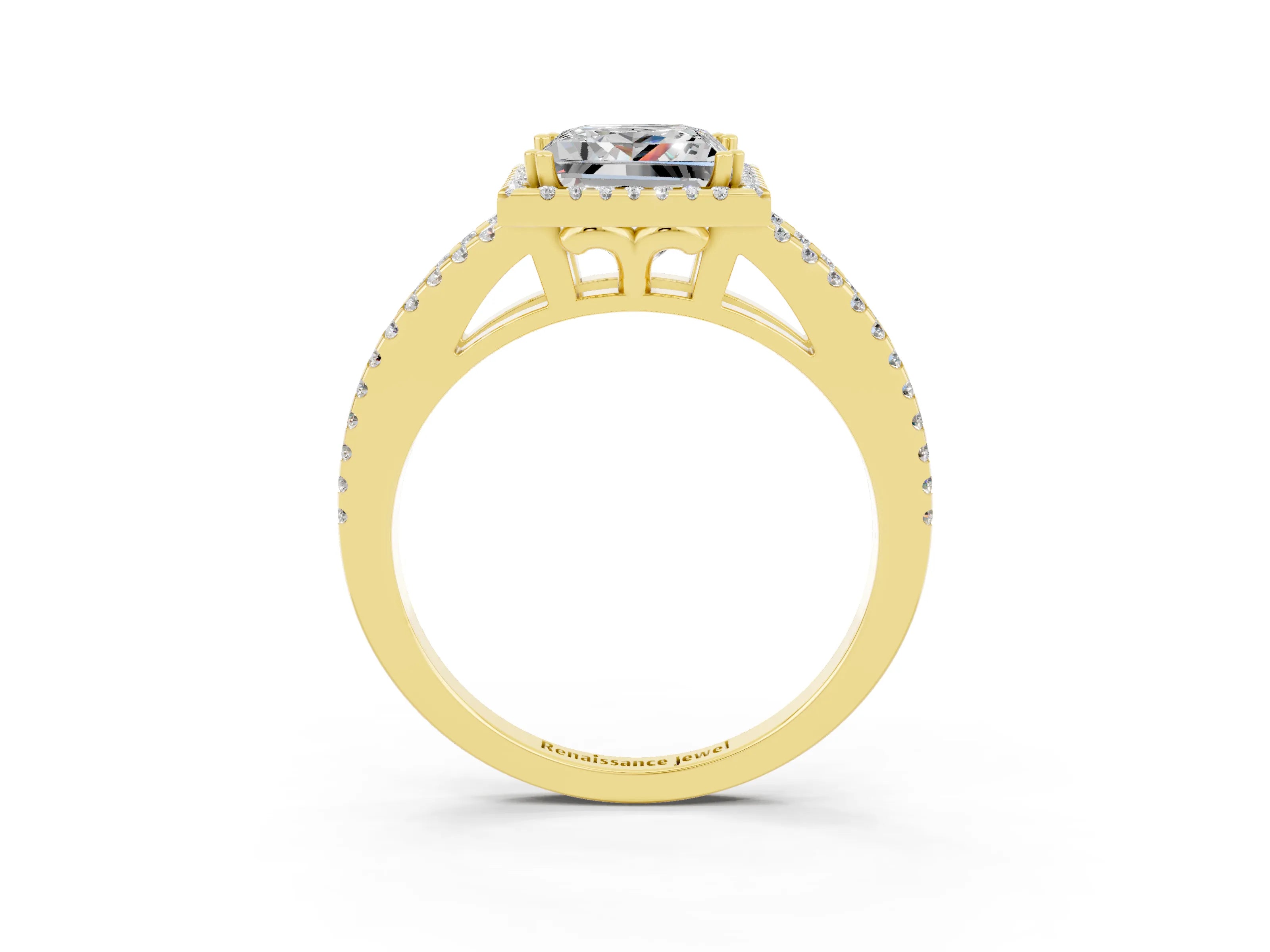 Yellow gold Princess Cut Moissanite Halo Split Shank Engagement Ring_15
