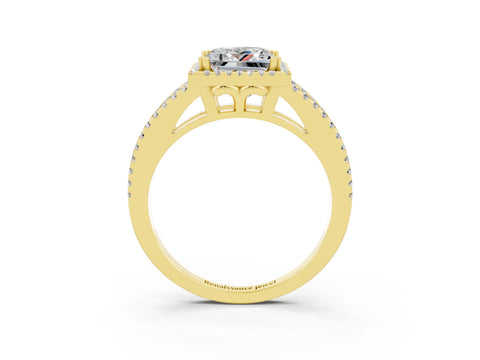 Yellow gold Princess Cut Moissanite Halo Split Shank Engagement Ring_15