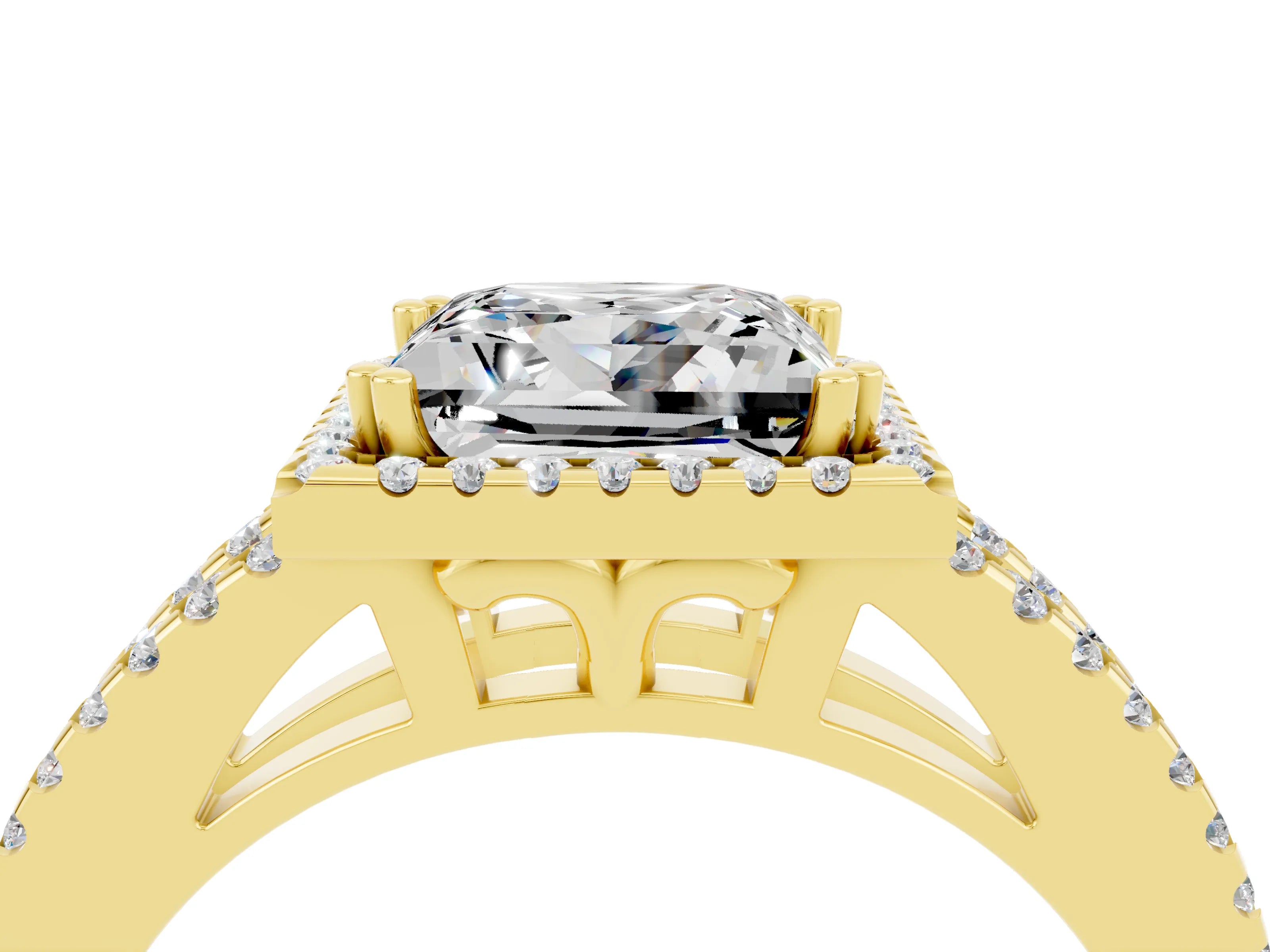Yellow gold Princess Cut Moissanite Halo Split Shank Engagement Ring_16