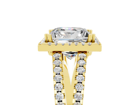 Yellow gold Princess Cut Moissanite Halo Split Shank Engagement Ring_17