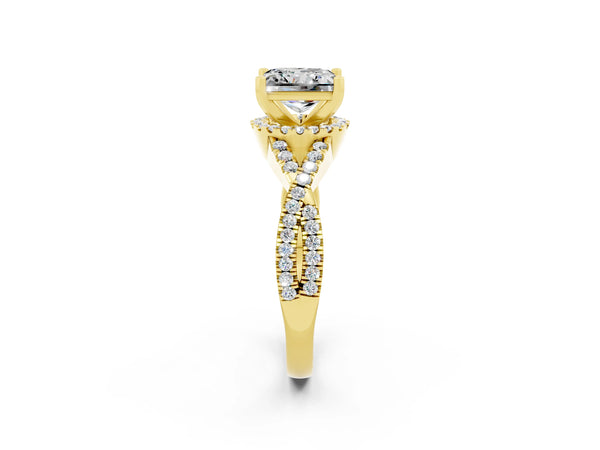 Yellow gold Princess Cut Moissanite  Halo Twist Band Solitaire Prong Setting Ring