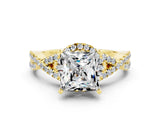 Yellow gold Princess Cut Moissanite  Halo Twist Band Solitaire Prong Setting Ring_24