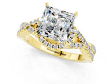 Yellow gold Princess Cut Moissanite  Halo Twist Band Solitaire Prong Setting Ring_25