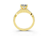 Yellow gold Princess Cut Moissanite  Halo Twist Band Solitaire Prong Setting Ring_27