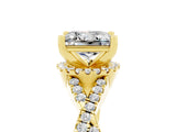 Yellow gold Princess Cut Moissanite  Halo Twist Band Solitaire Prong Setting Ring_29