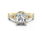 Yellow gold Princess Cut Moissanite  Halo Twist Band Solitaire Prong Setting Ring_42