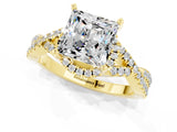 Yellow gold Princess Cut Moissanite  Halo Twist Band Solitaire Prong Setting Ring_43