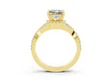 Yellow gold Princess Cut Moissanite  Halo Twist Band Solitaire Prong Setting Ring_45