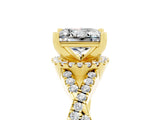 Yellow gold Princess Cut Moissanite  Halo Twist Band Solitaire Prong Setting Ring_47