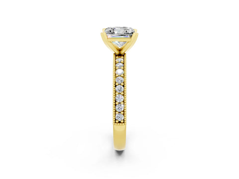 Yellow gold Princess Cut Moissanite Milgrain Pavé Engagement Ring with Four-Prong Setting_14