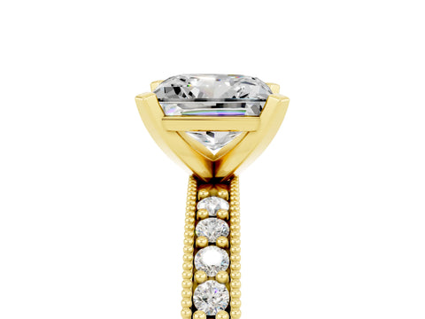 Yellow gold Princess Cut Moissanite Milgrain Pavé Engagement Ring with Four-Prong Setting_17