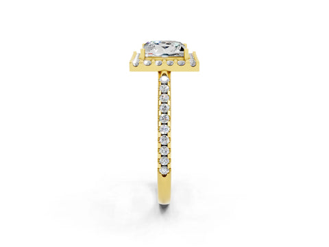 Yellow gold Princess Cut Moissanite Pavé Halo Ring with Four-Prong Setting_37
