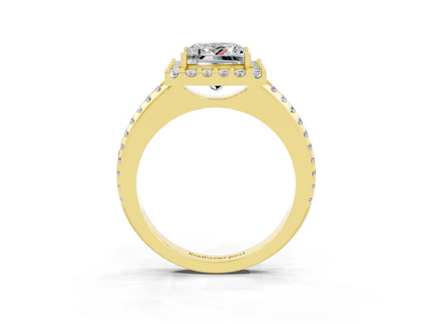 Yellow gold Princess Cut Moissanite Pavé Halo Ring with Four-Prong Setting_38