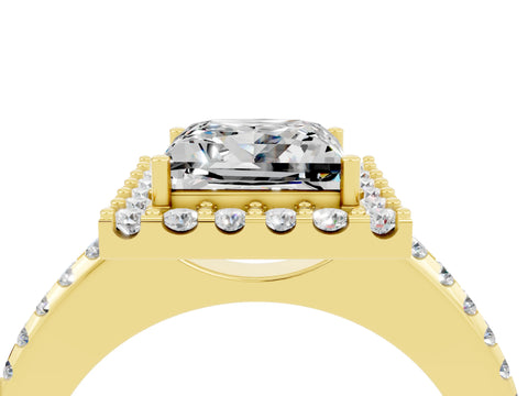 Yellow gold Princess Cut Moissanite Pavé Halo Ring with Four-Prong Setting_39