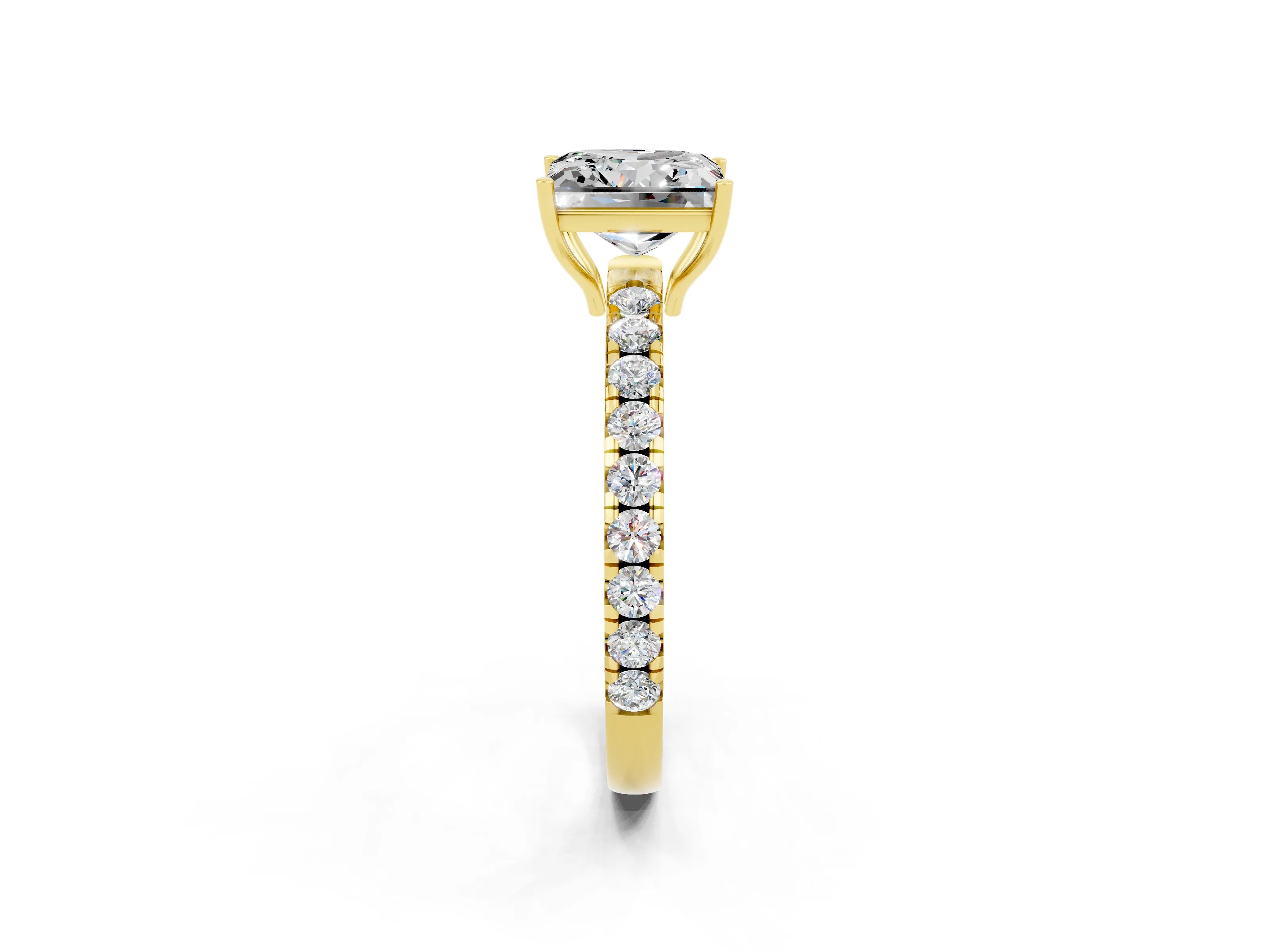 Yellow gold Princess Cut Moissanite Pavé Solitaire Engagement Ring with Four-Prong Setting_14