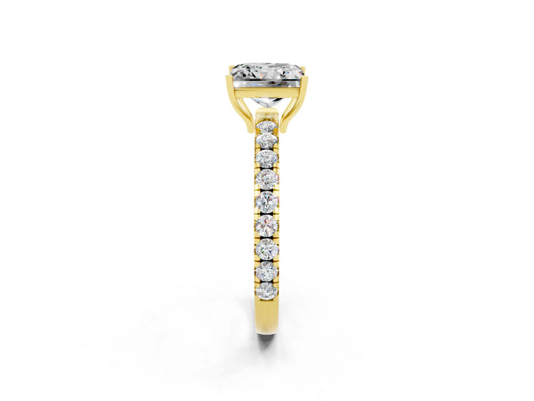 Yellow gold Princess Cut Moissanite Pavé Solitaire Engagement Ring with Four-Prong Setting