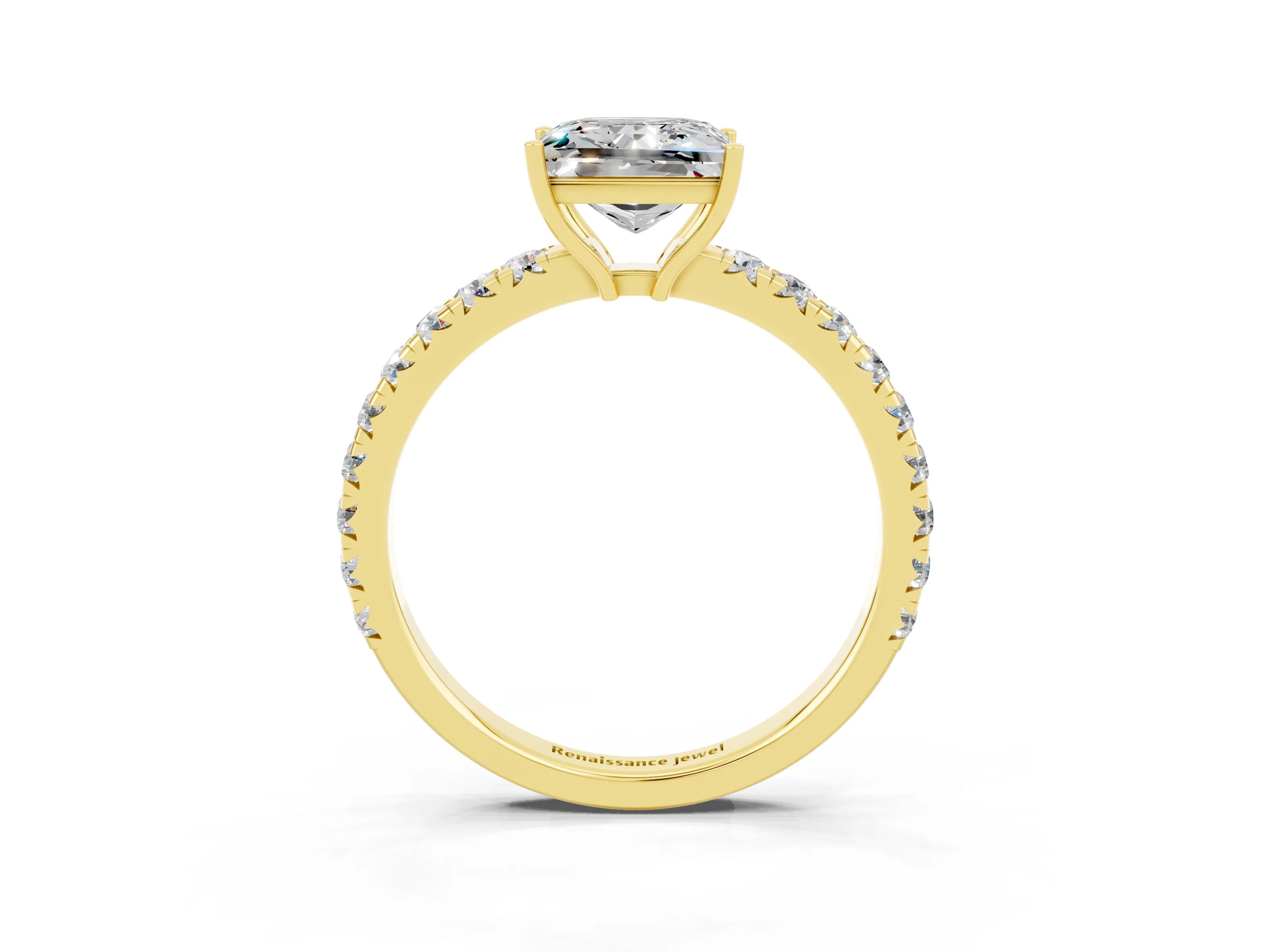 Yellow gold Princess Cut Moissanite Pavé Solitaire Engagement Ring with Four-Prong Setting_15