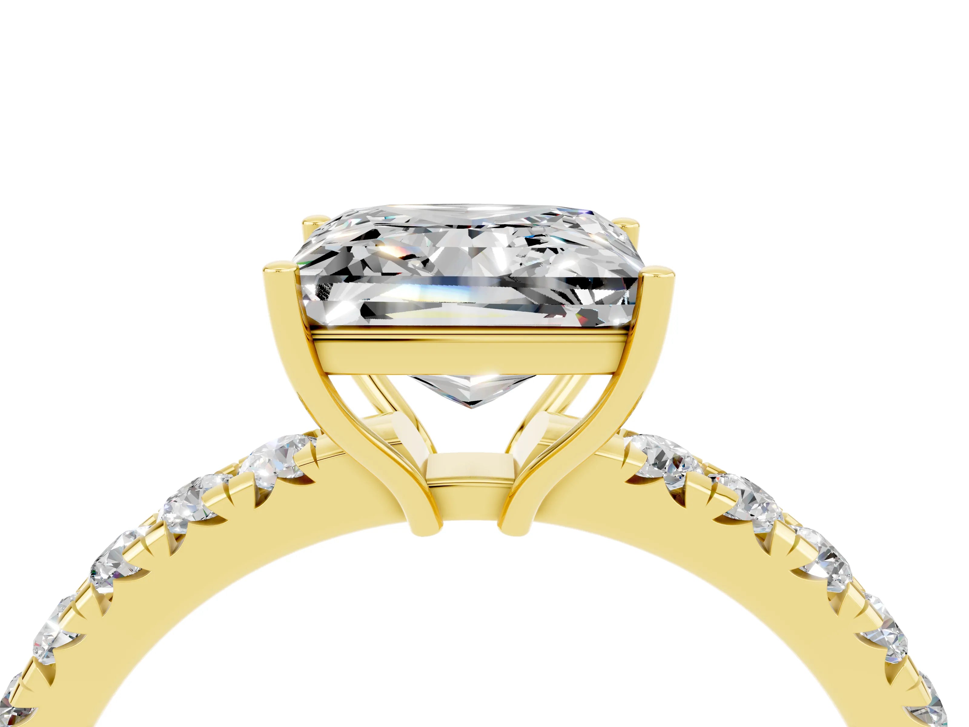 Yellow gold Princess Cut Moissanite Pavé Solitaire Engagement Ring with Four-Prong Setting_16