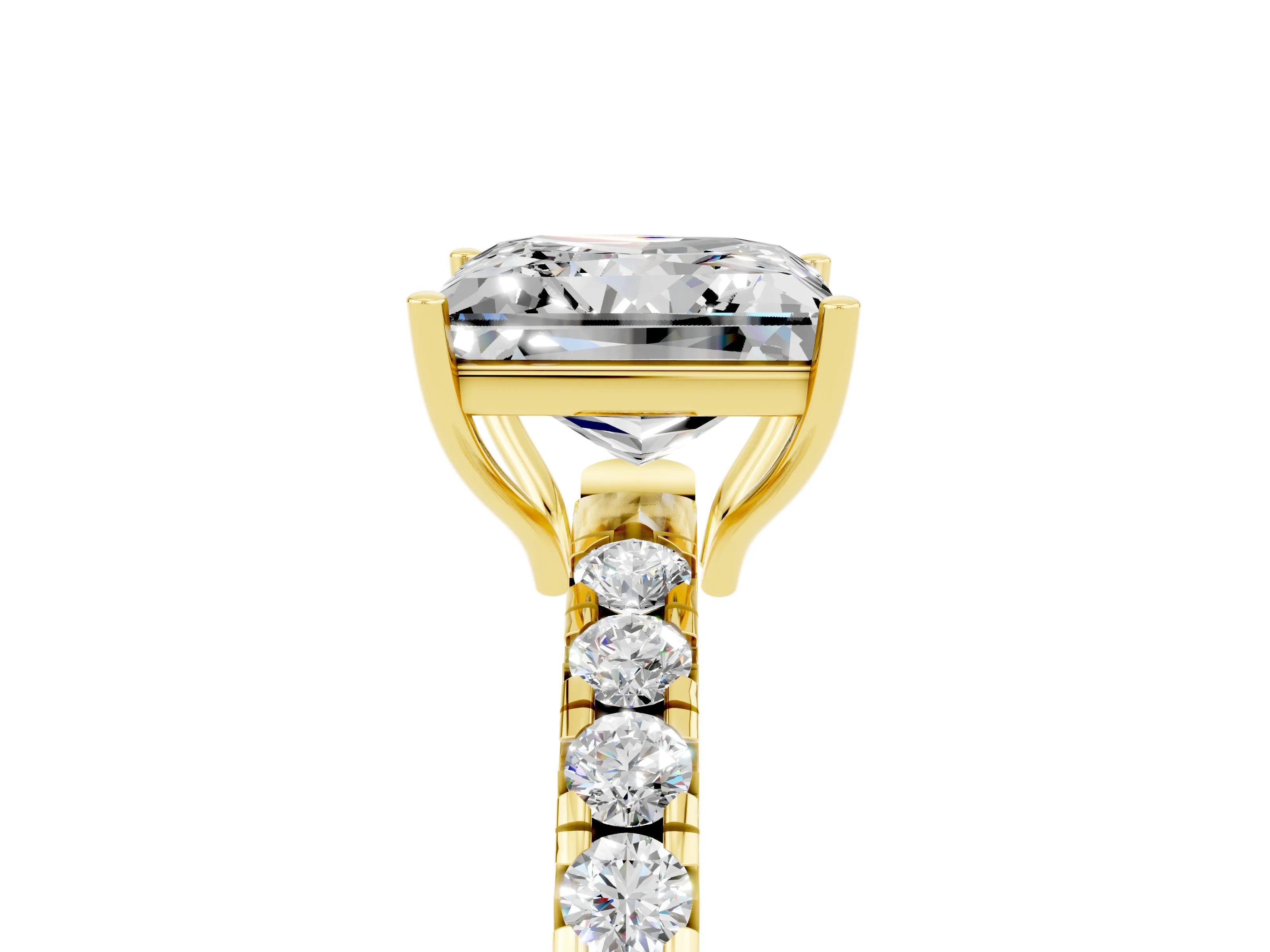 Yellow gold Princess Cut Moissanite Pavé Solitaire Engagement Ring with Four-Prong Setting_17