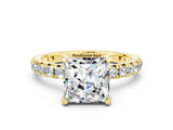 Yellow gold Princess Cut Moissanite Pavé Solitaire Ring with Round Band and Prong Setting_24