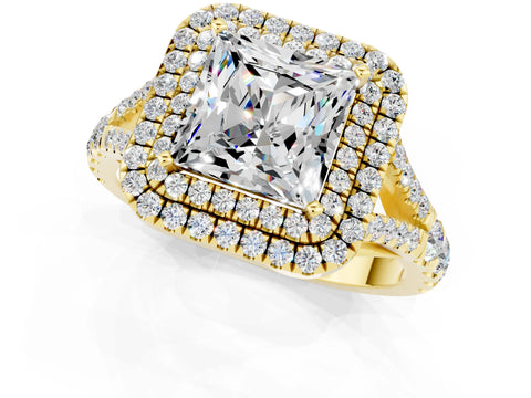 Yellow gold Princess Cut Moissanite Pavé Split Shank Double Halo Engagement Ring_1