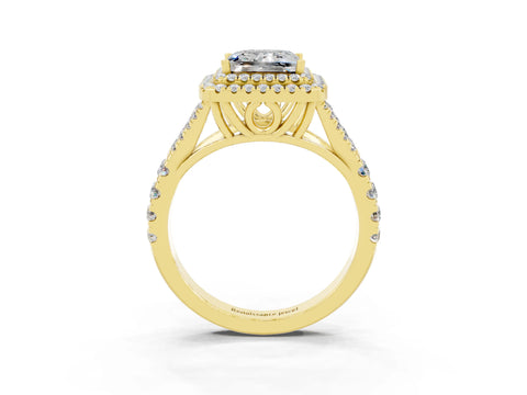 Yellow gold Princess Cut Moissanite Pavé Split Shank Double Halo Engagement Ring_3