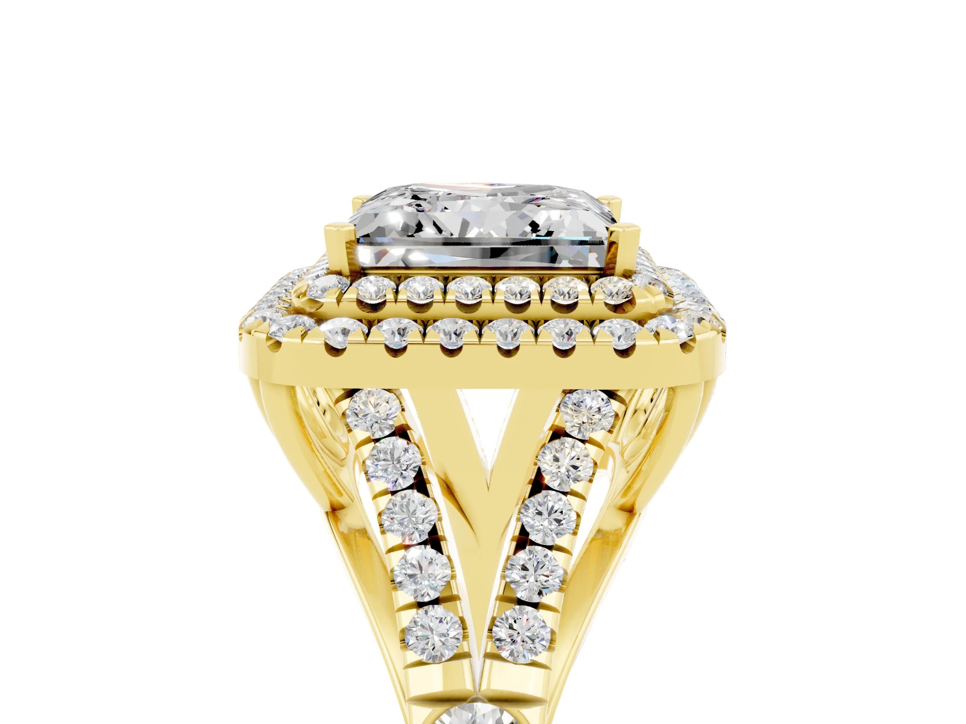 Yellow gold Princess Cut Moissanite Pavé Split Shank Double Halo Engagement Ring_5