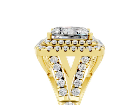 Yellow gold Princess Cut Moissanite Pavé Split Shank Double Halo Engagement Ring_5