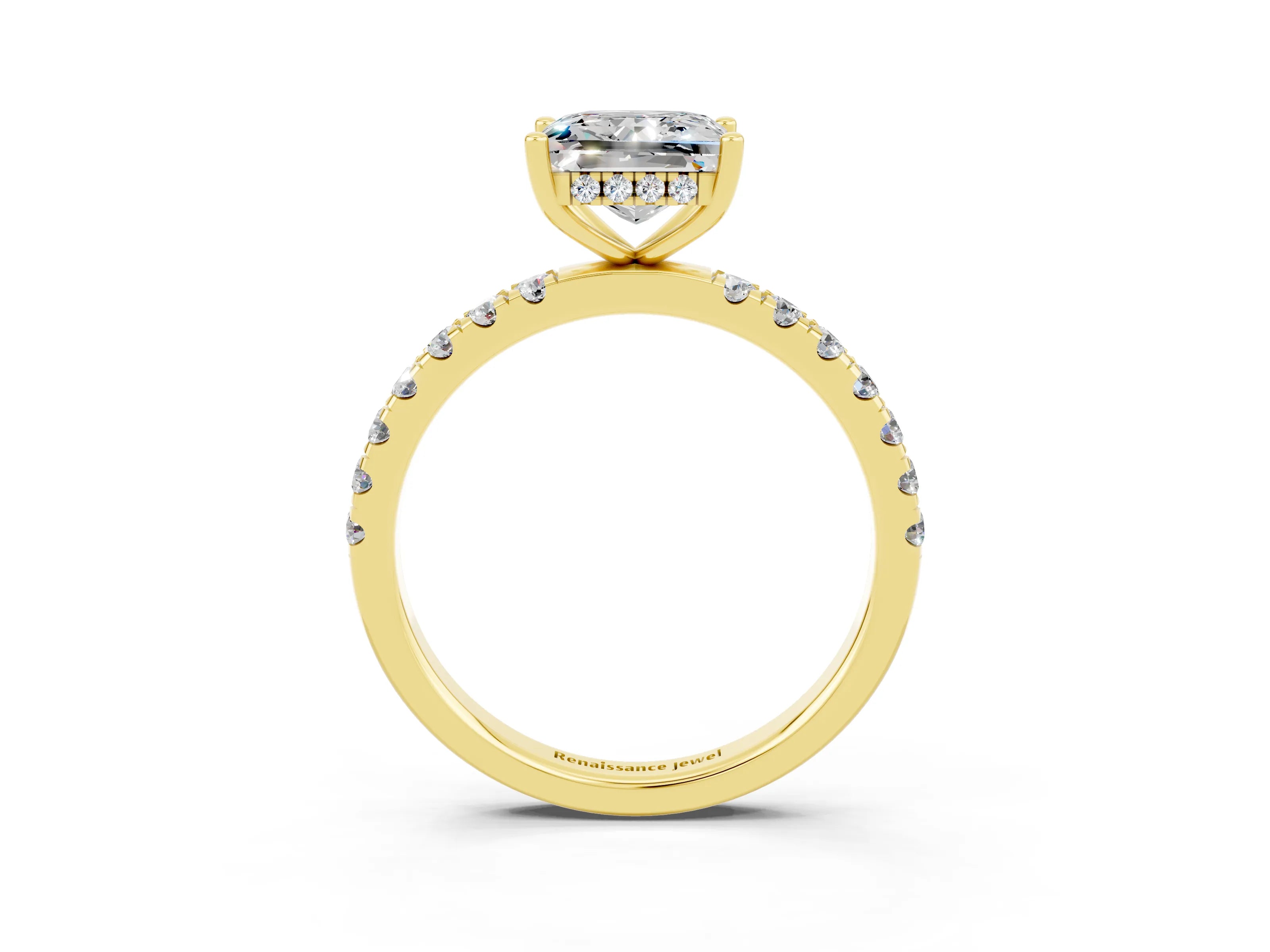 Yellow gold Princess Cut Moissanite Pave Band Solitaire Ring with Four-Prong Setting_27