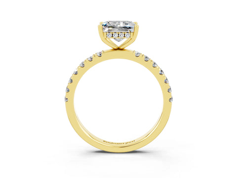 Yellow gold Princess Cut Moissanite Pave Band Solitaire Ring with Four-Prong Setting_27