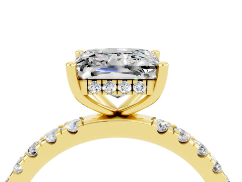 Yellow gold Princess Cut Moissanite Pave Band Solitaire Ring with Four-Prong Setting_28