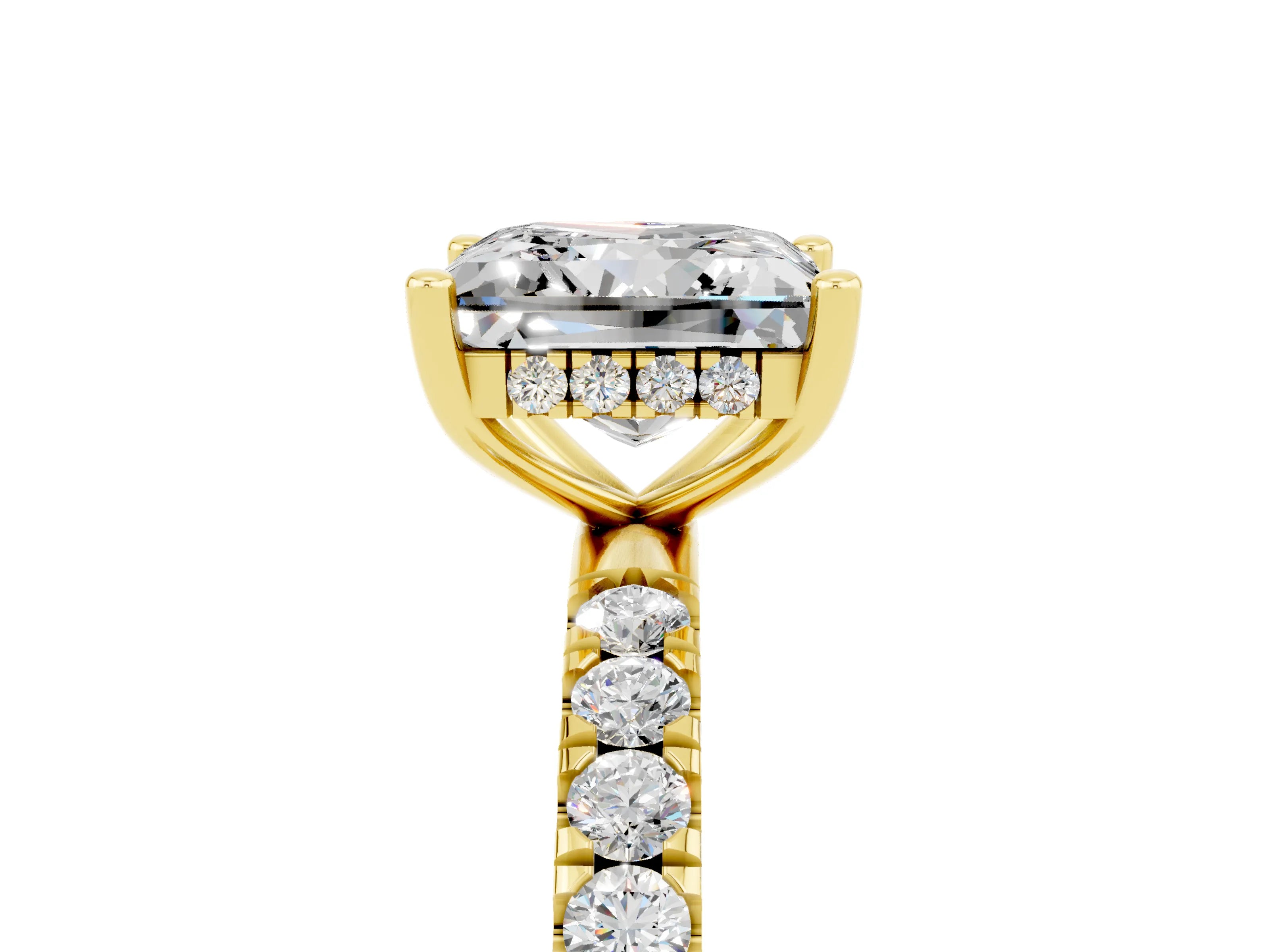 Yellow gold Princess Cut Moissanite Pave Band Solitaire Ring with Four-Prong Setting_29