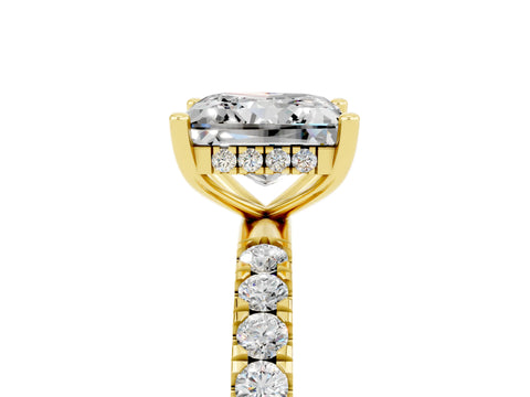 Yellow gold Princess Cut Moissanite Pave Band Solitaire Ring with Four-Prong Setting_29