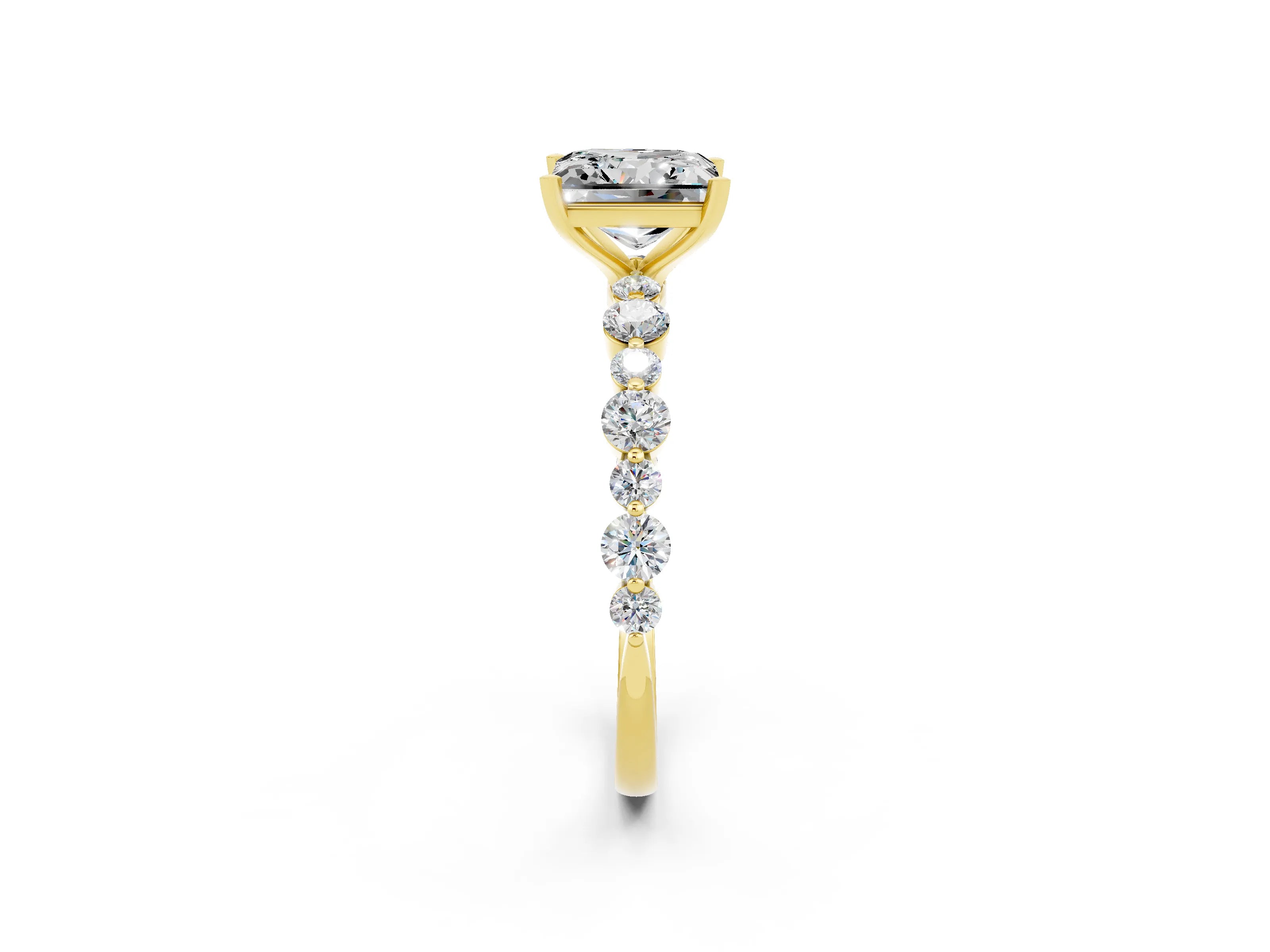 Yellow gold Princess Cut Moissanite Prong Set Engagement Ring with Pavé Band_2