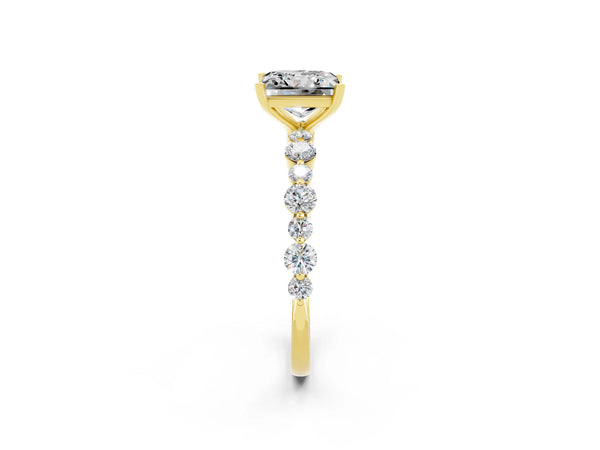 Yellow gold Princess Cut Moissanite Prong Set Engagement Ring with Pavé Band