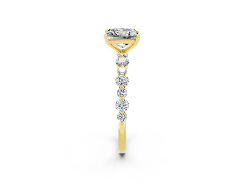 Yellow gold Princess Cut Moissanite Prong Set Engagement Ring with Pavé Band_2