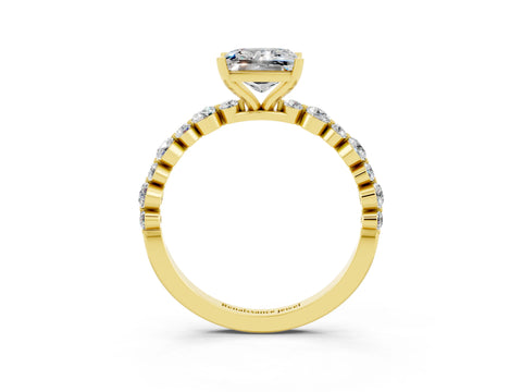Yellow gold Princess Cut Moissanite Prong Set Engagement Ring with Pavé Band_3