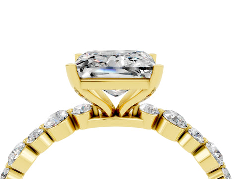 Yellow gold Princess Cut Moissanite Prong Set Engagement Ring with Pavé Band_4
