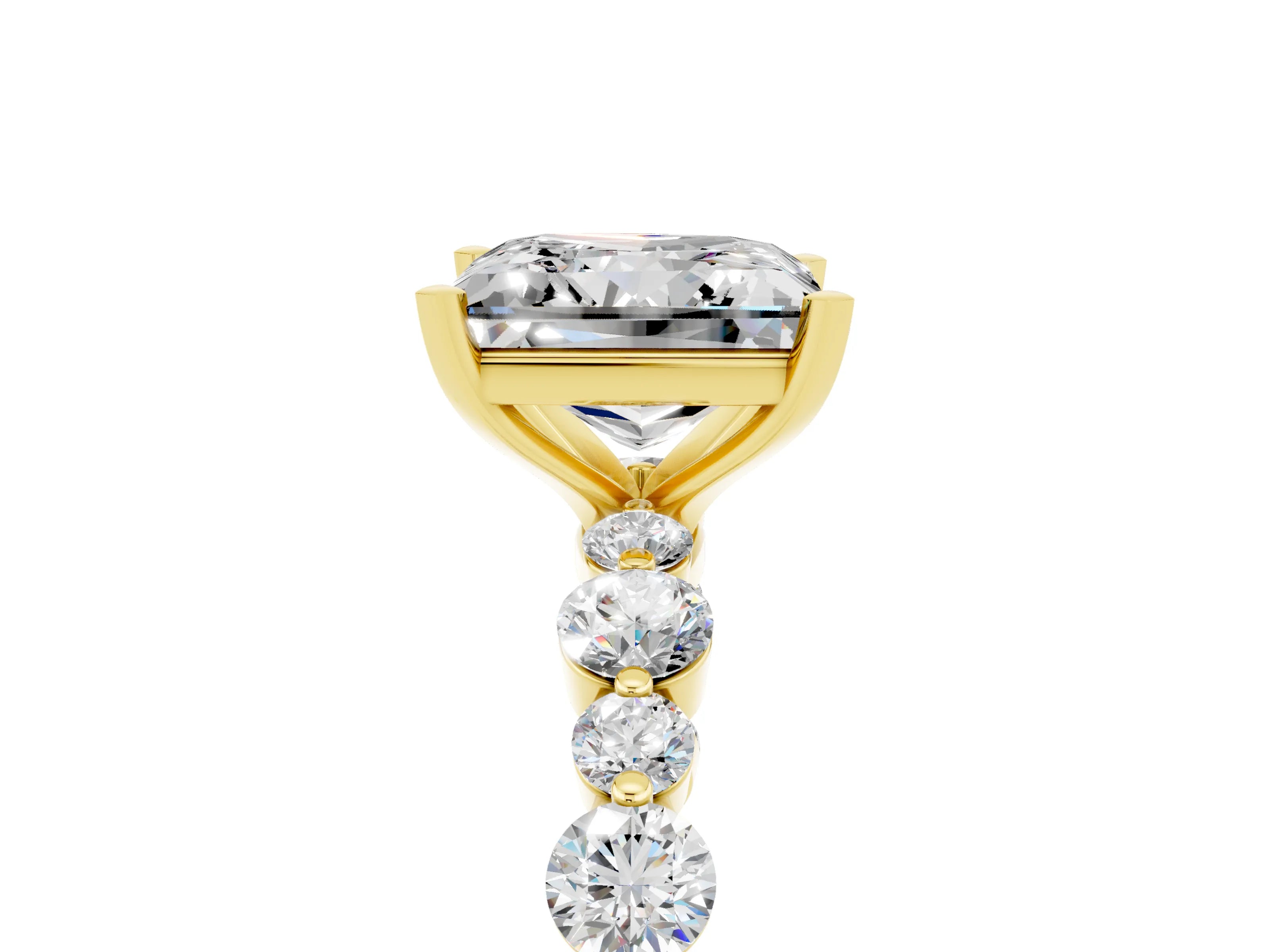 Yellow gold Princess Cut Moissanite Prong Set Engagement Ring with Pavé Band_5