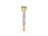 Yellow gold Princess Cut Moissanite Prong Setting with Side Stones on a Pave Band_2