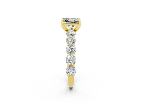 Yellow gold Princess Cut Moissanite Prong Setting with Side Stones on a Pave Band_2