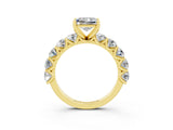 Yellow gold Princess Cut Moissanite Prong Setting with Side Stones on a Pave Band_3