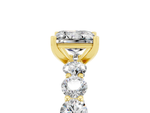Yellow gold Princess Cut Moissanite Prong Setting with Side Stones on a Pave Band_5