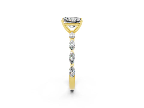 Yellow gold Princess Cut Moissanite Ring with Marquise Side Stones and Prong Setting_2